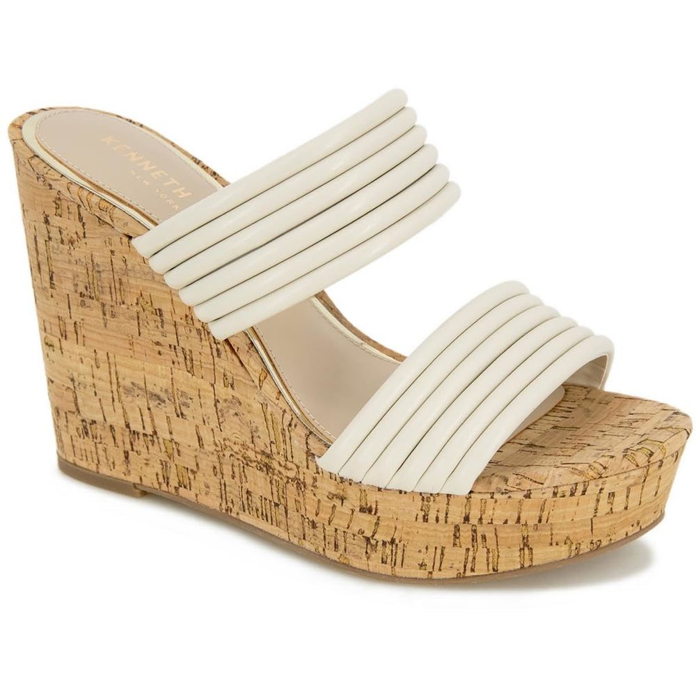 Kenneth Cole White Cork Wedge Sandals